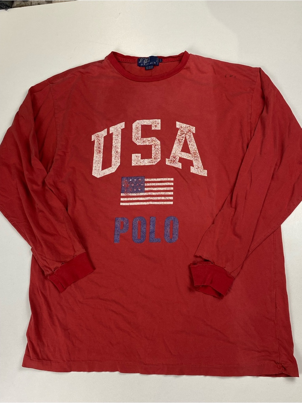 Vintage Polo Ralph Lauren Long-Sleeve USA Spellout Graphic Tee - L